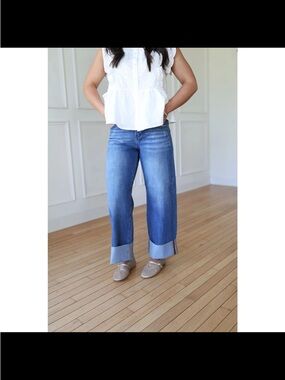 Risen Denim Women's Cropped Wide-Leg Jeans in Dark Blue